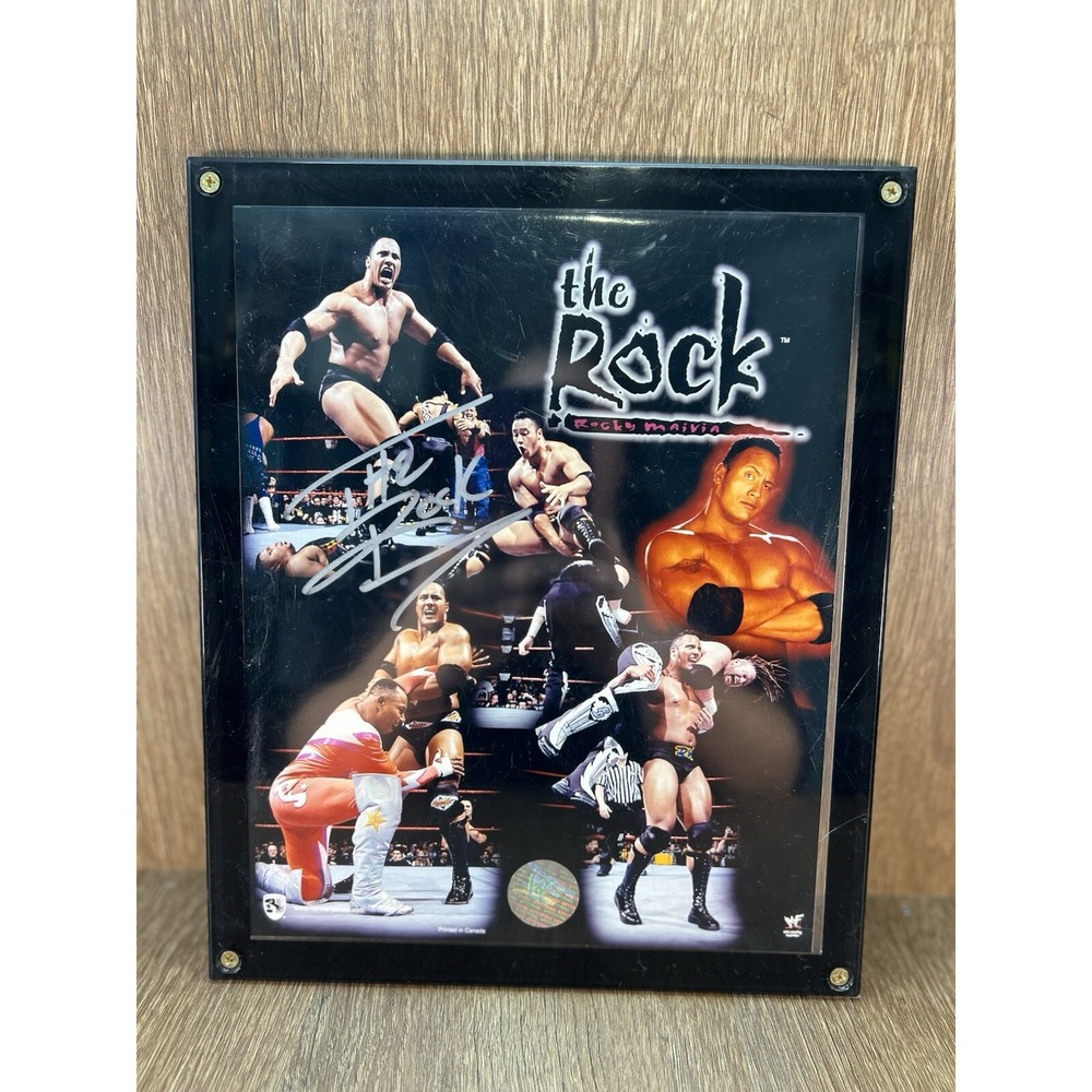 WWF The Rock Signed Photo Collage Field of Dreams COA Rocky Maivia Vintage 90s